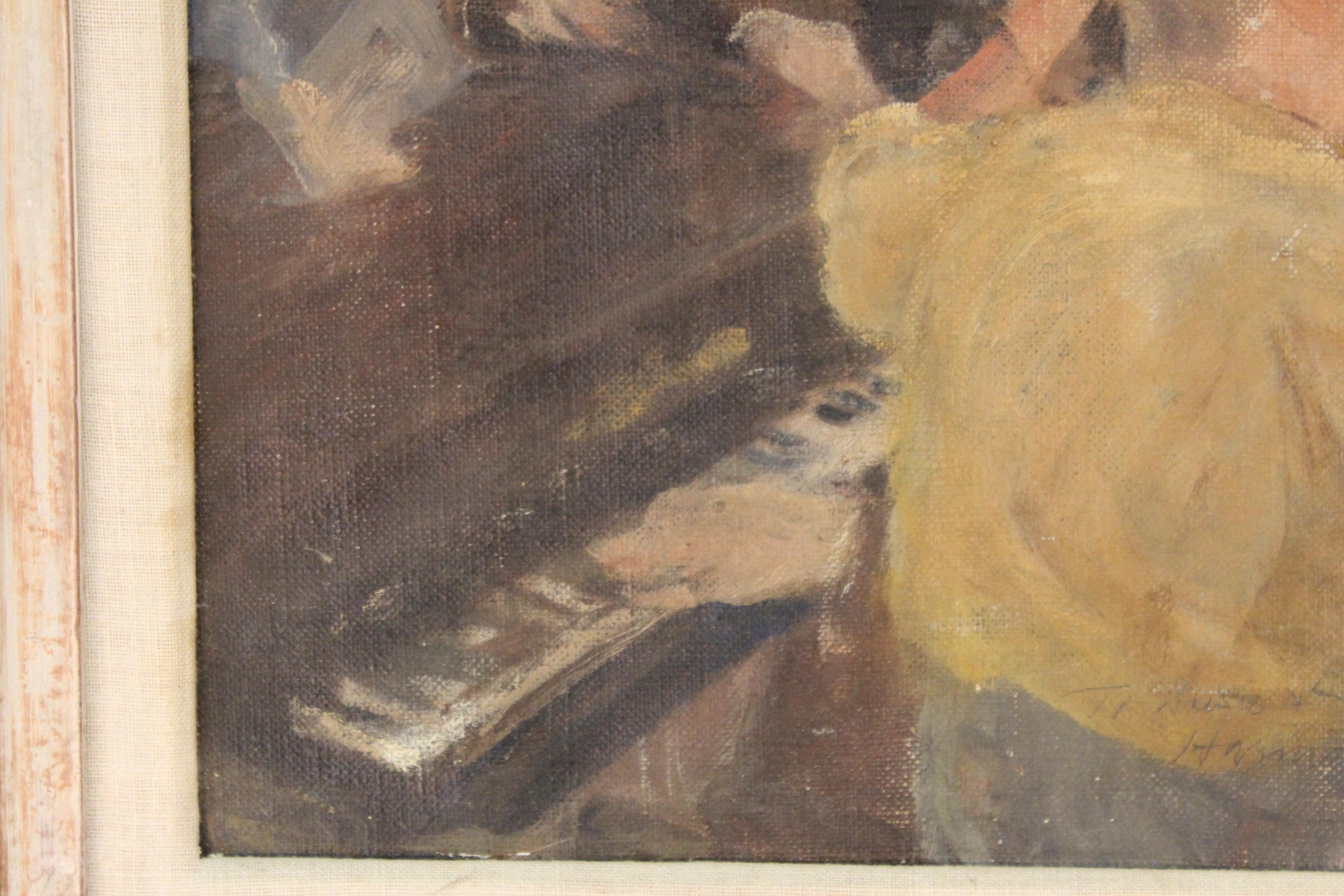 Modern Genre Oil on Canvas Painting of a Jazz Singer with Pianist In Good Condition In New York, NY