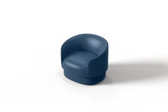 Customizable Blue Leather Armchair with Metal Frame, Made in Portugal