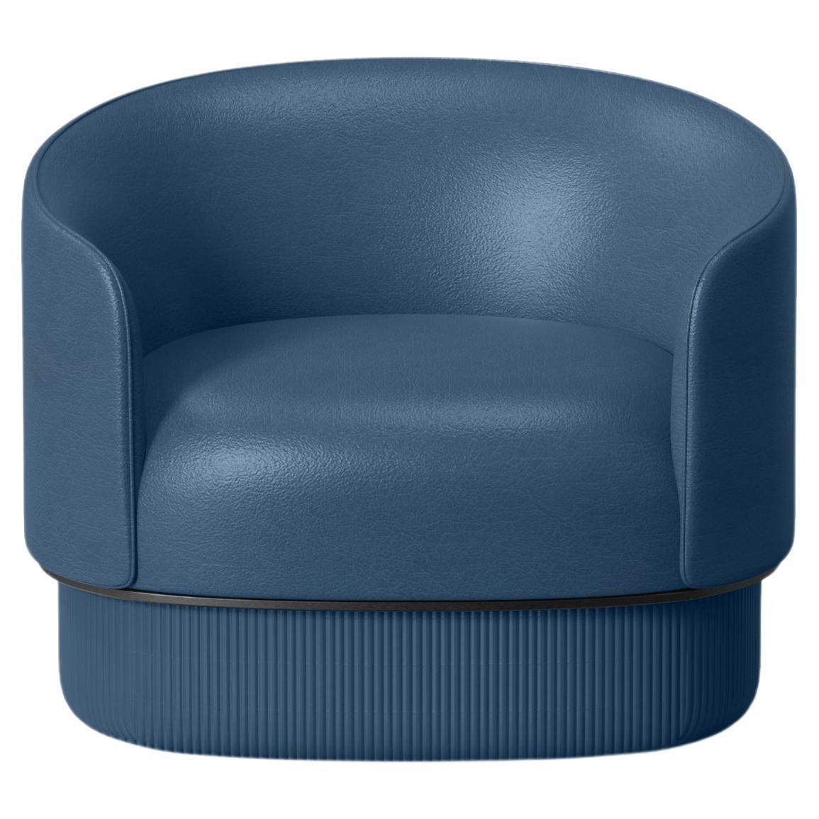 Modern Gentle Armchair in Blue Leather and Metal For Sale