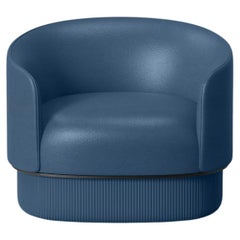 Modern Gentle Armchair in Blue Leather and Metal