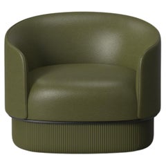 Modern Gentle Armchair in Green Leather and Metal