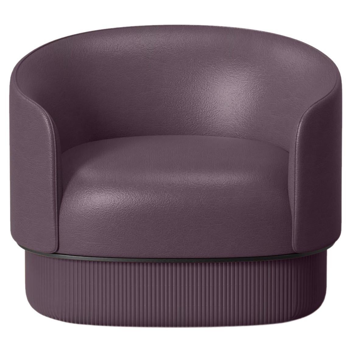 Modern Gentle Armchair in Purple Leather and Metal For Sale
