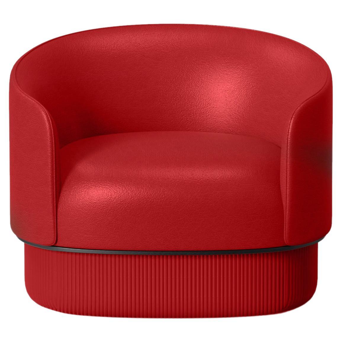 Modern Gentle Armchair in Red Leather and Metal For Sale