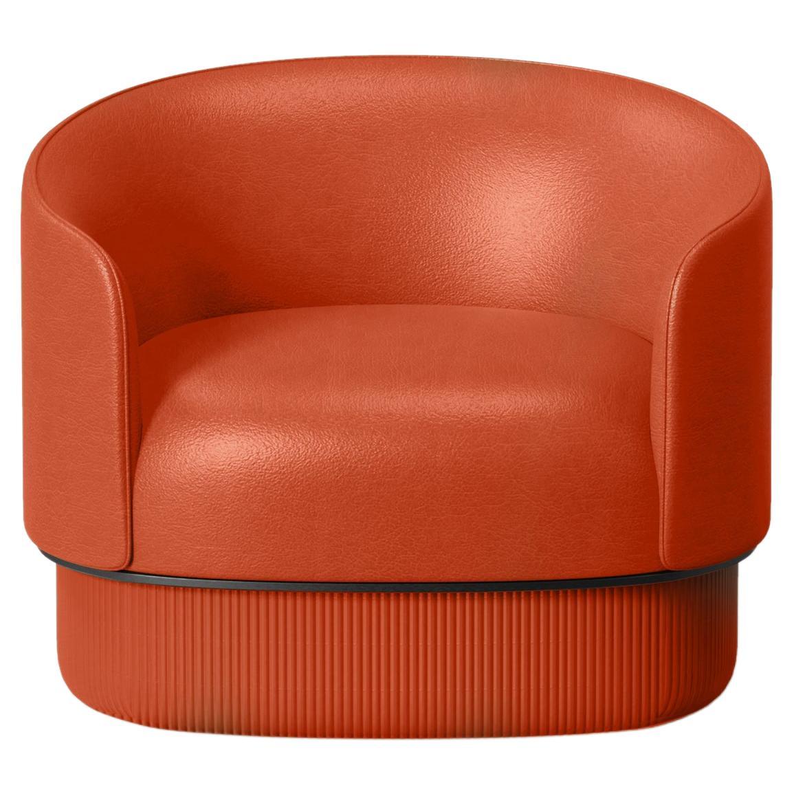 Modern Gentle Armchair in Salmon Leather and Metal For Sale