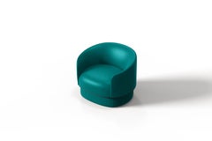 Modern Gentle Armchair in Teal Leather and Metal