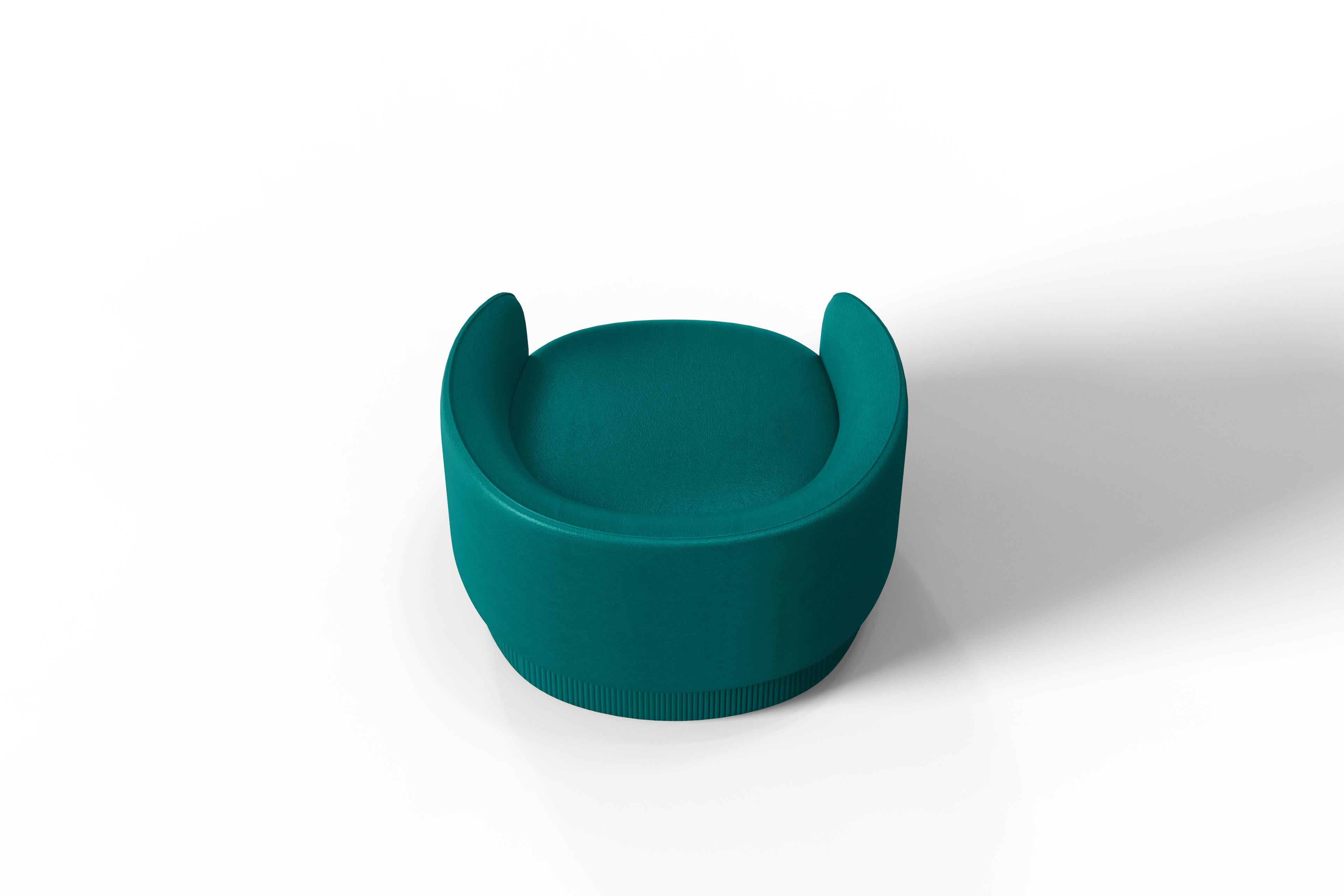 Other Modern Gentle Armchair in Teal Leather and Metal For Sale