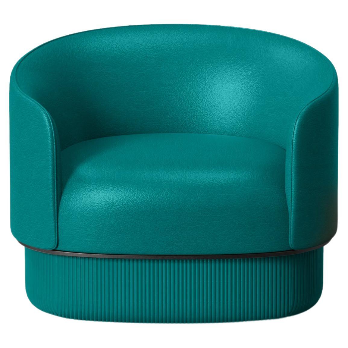 Modern Gentle Armchair in Teal Leather and Metal For Sale