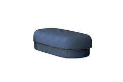 Modern Gentle Big Pouf in Blue Fabric and Bronze Metal