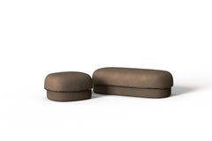 Modern Gentle Big Pouf in Brown Fabric and Bronze Metal