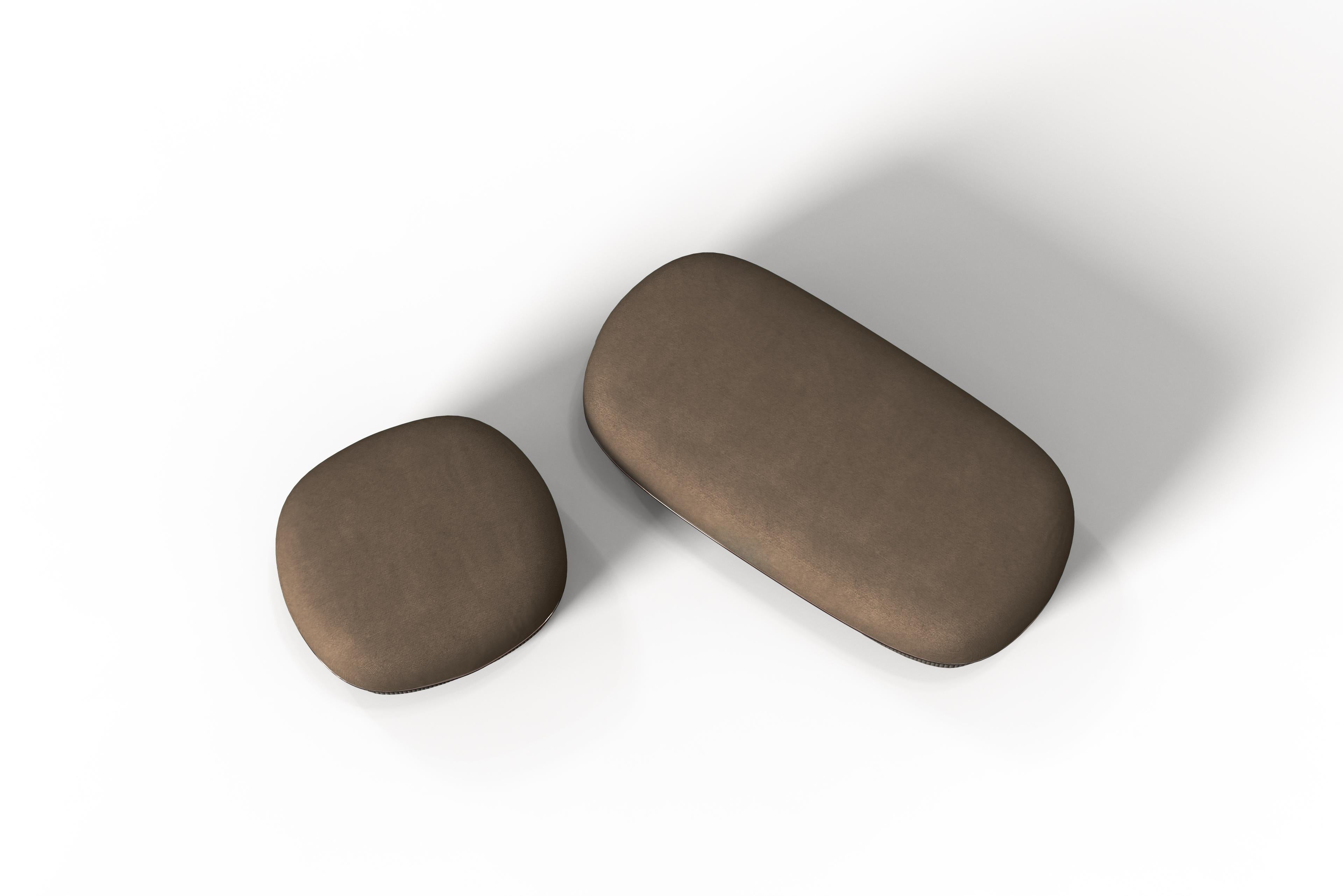 Other Modern Gentle Big Pouf in Brown Fabric and Bronze Metal For Sale