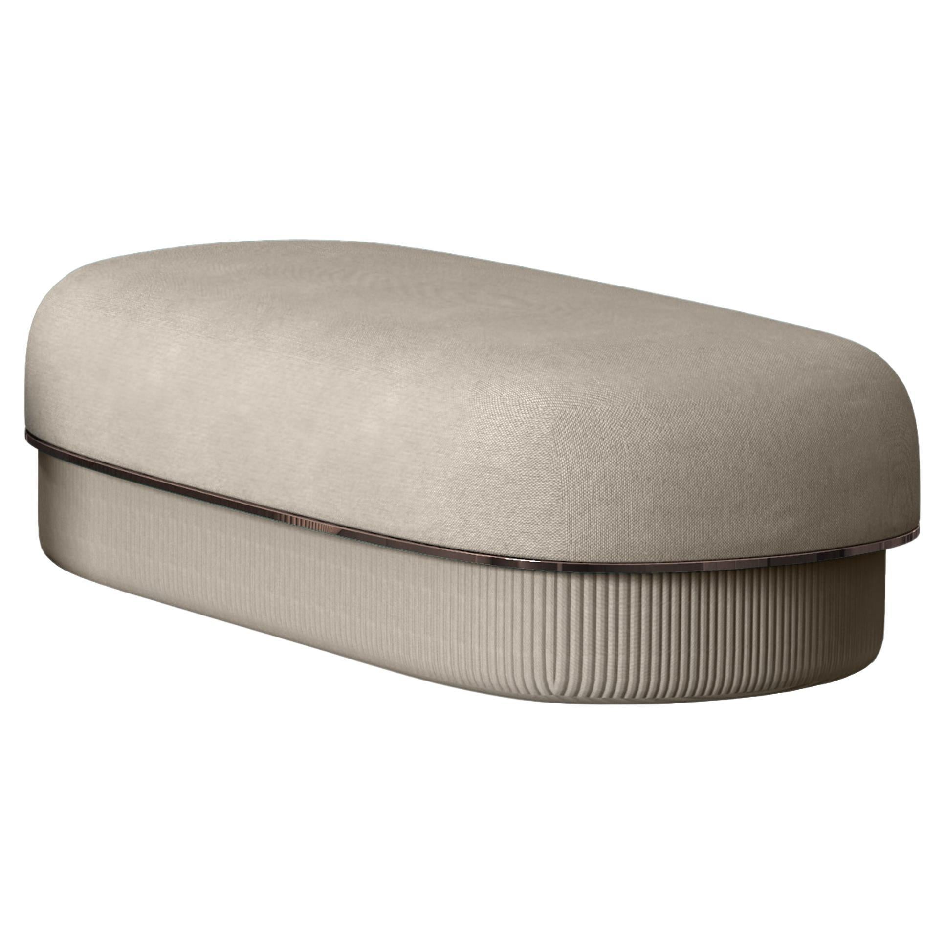 Modern Gentle Big Pouf in Cream Fabric and Bronze Metal For Sale