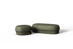 Modern Gentle Big Pouf in Green Fabric and Bronze Metal