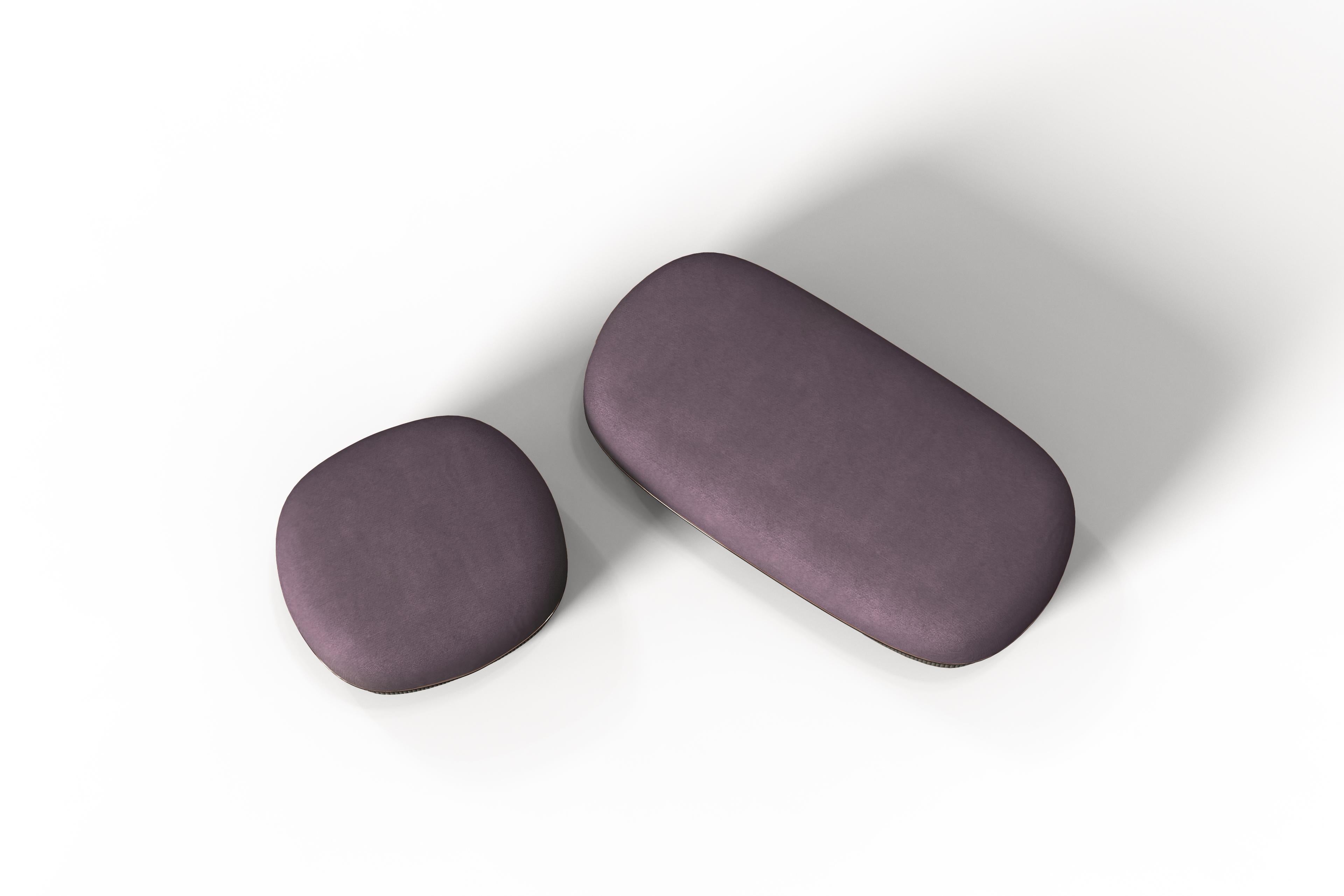 Other Modern Gentle Big Pouf in Purple Fabric and Bronze Metal For Sale