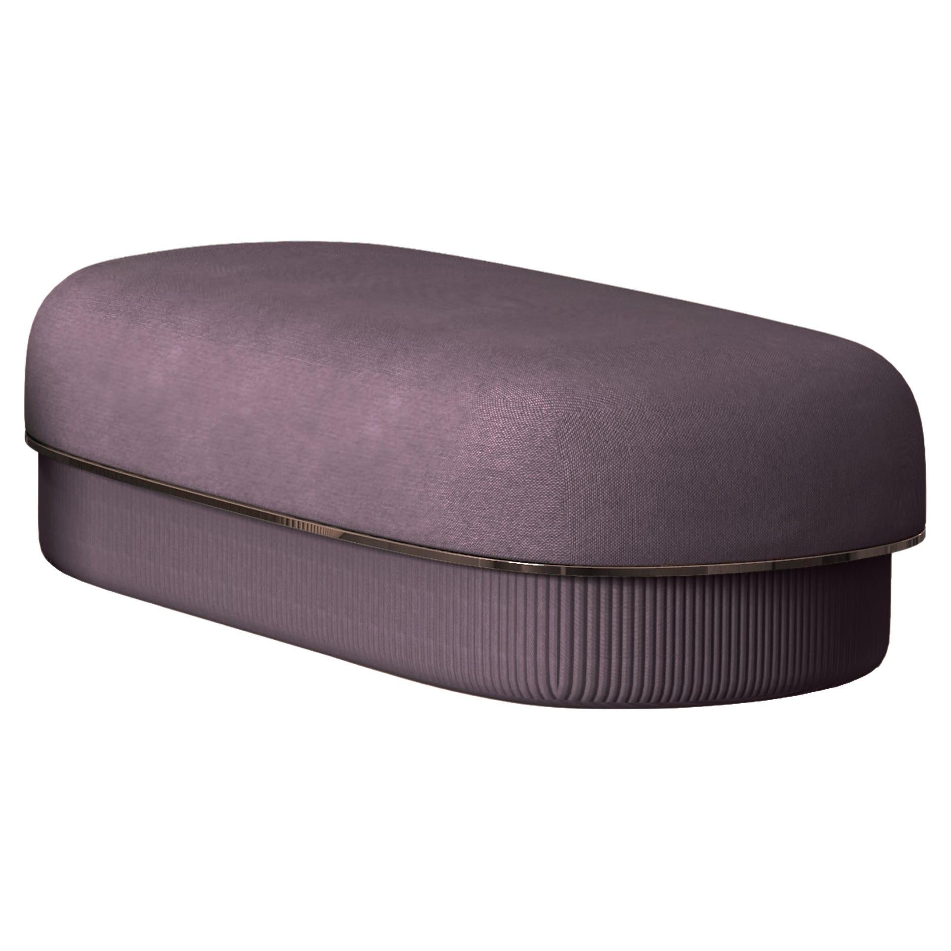 Modern Gentle Big Pouf in Purple Fabric and Bronze Metal For Sale