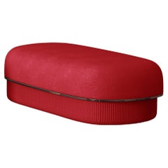 Modern Gentle Big Pouf in Red Fabric and Bronze Metal