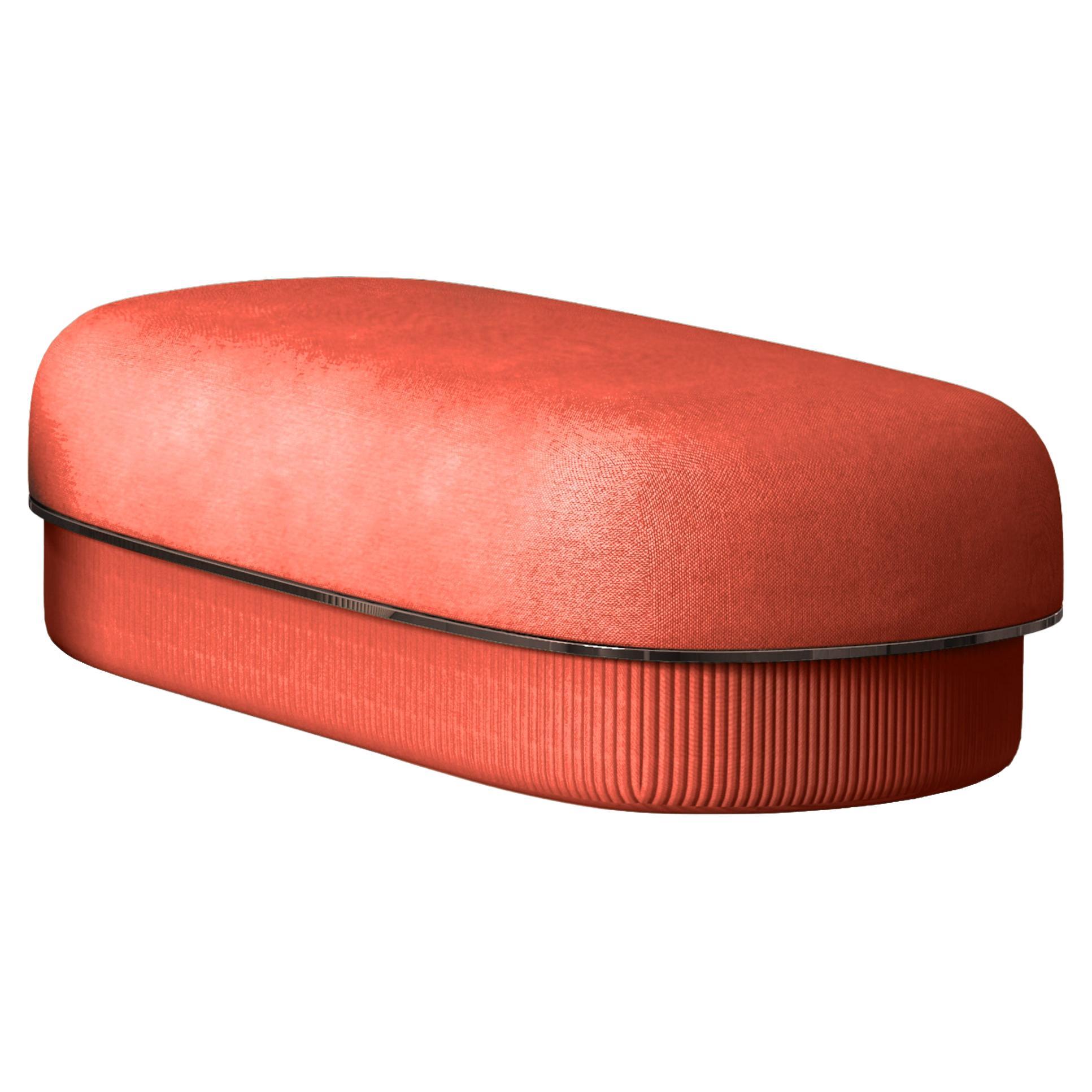 Modern Gentle Big Pouf in Salmon Fabric and Bronze Metal For Sale