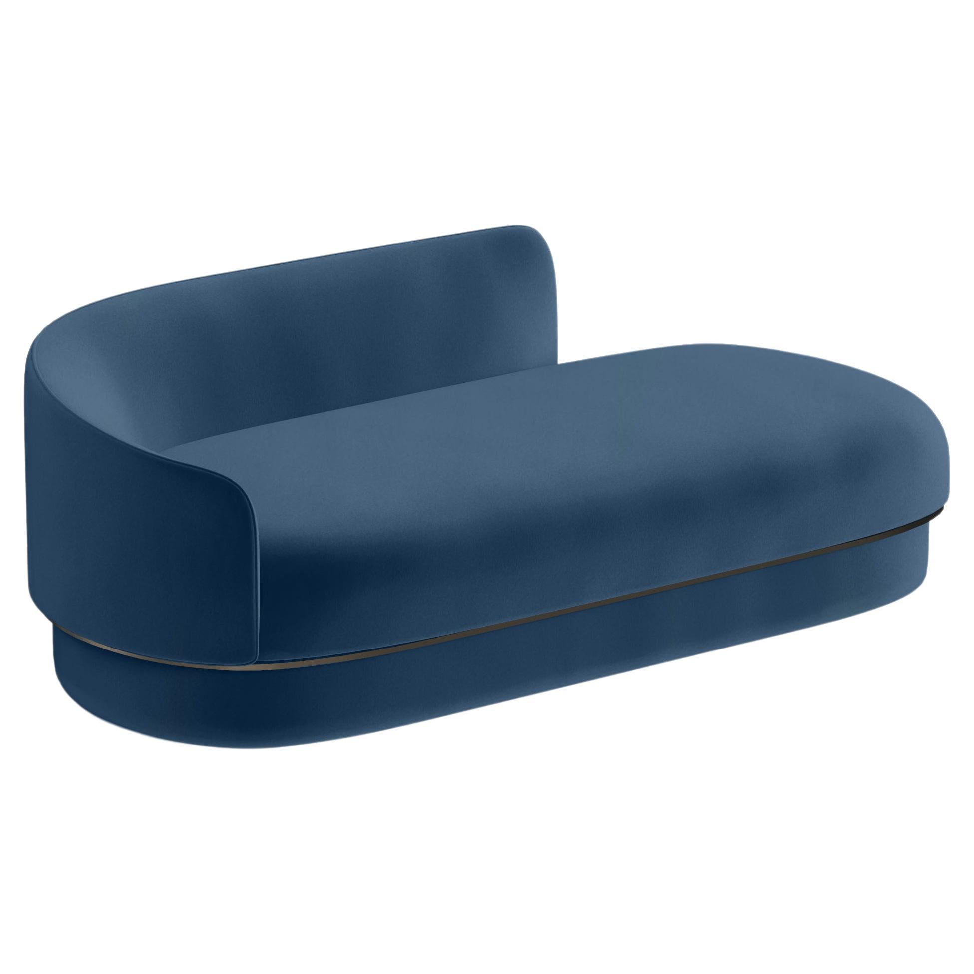 Modern Gentle Daybed in Blue Velvet and Bronze Metal For Sale
