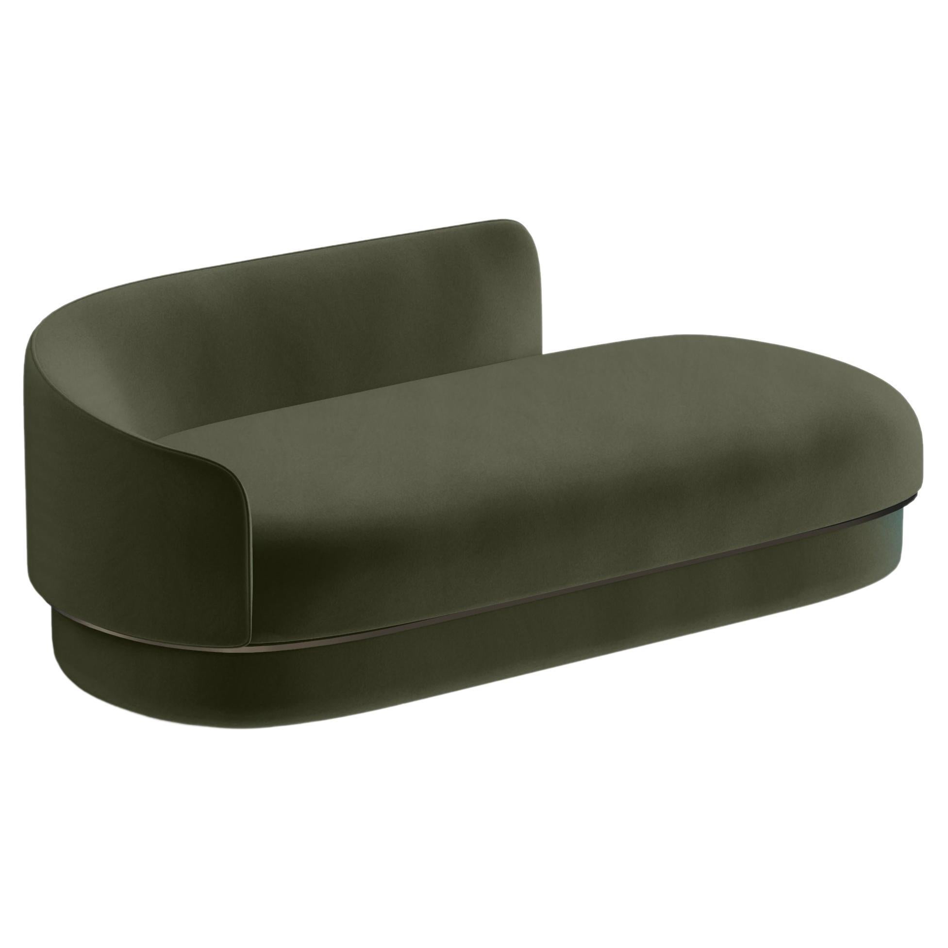 Modern Gentle Daybed in Green Velvet and Bronze Metal For Sale