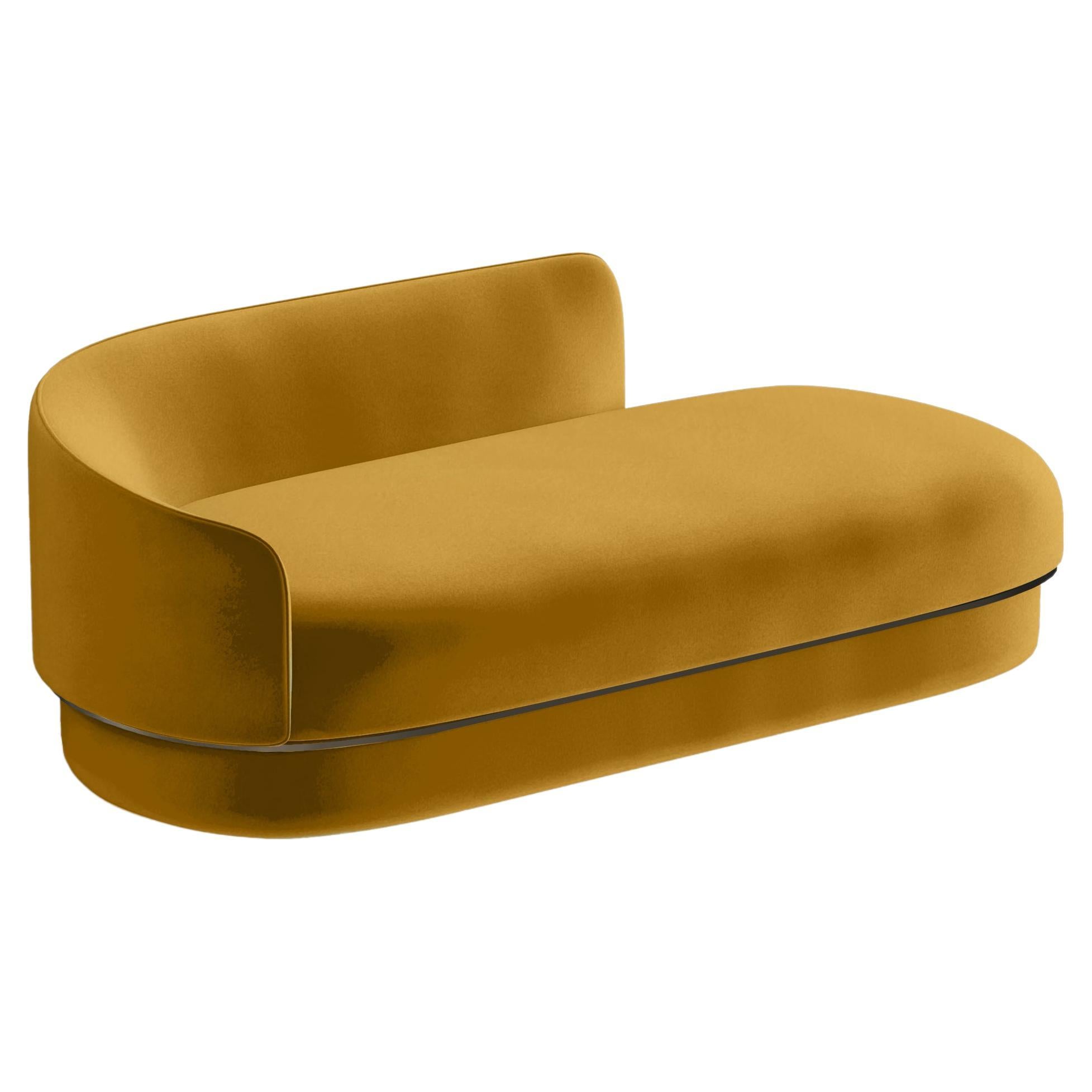 Modern Gentle Daybed in Mustard Velvet and Bronze Metal