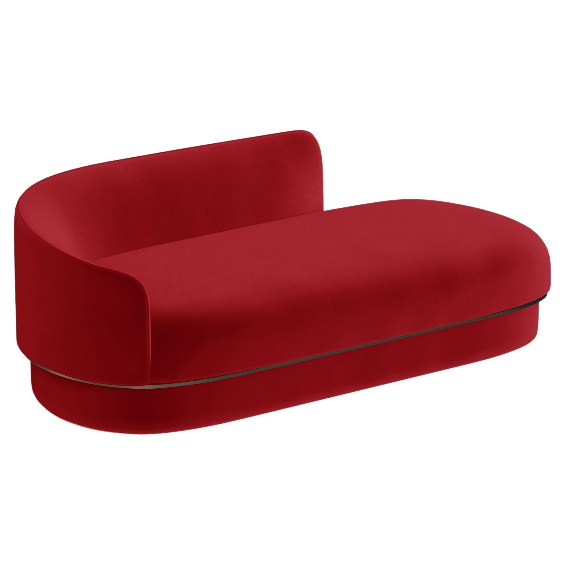 Modern Gentle Daybed in Red Velvet and Bronze Metal For Sale