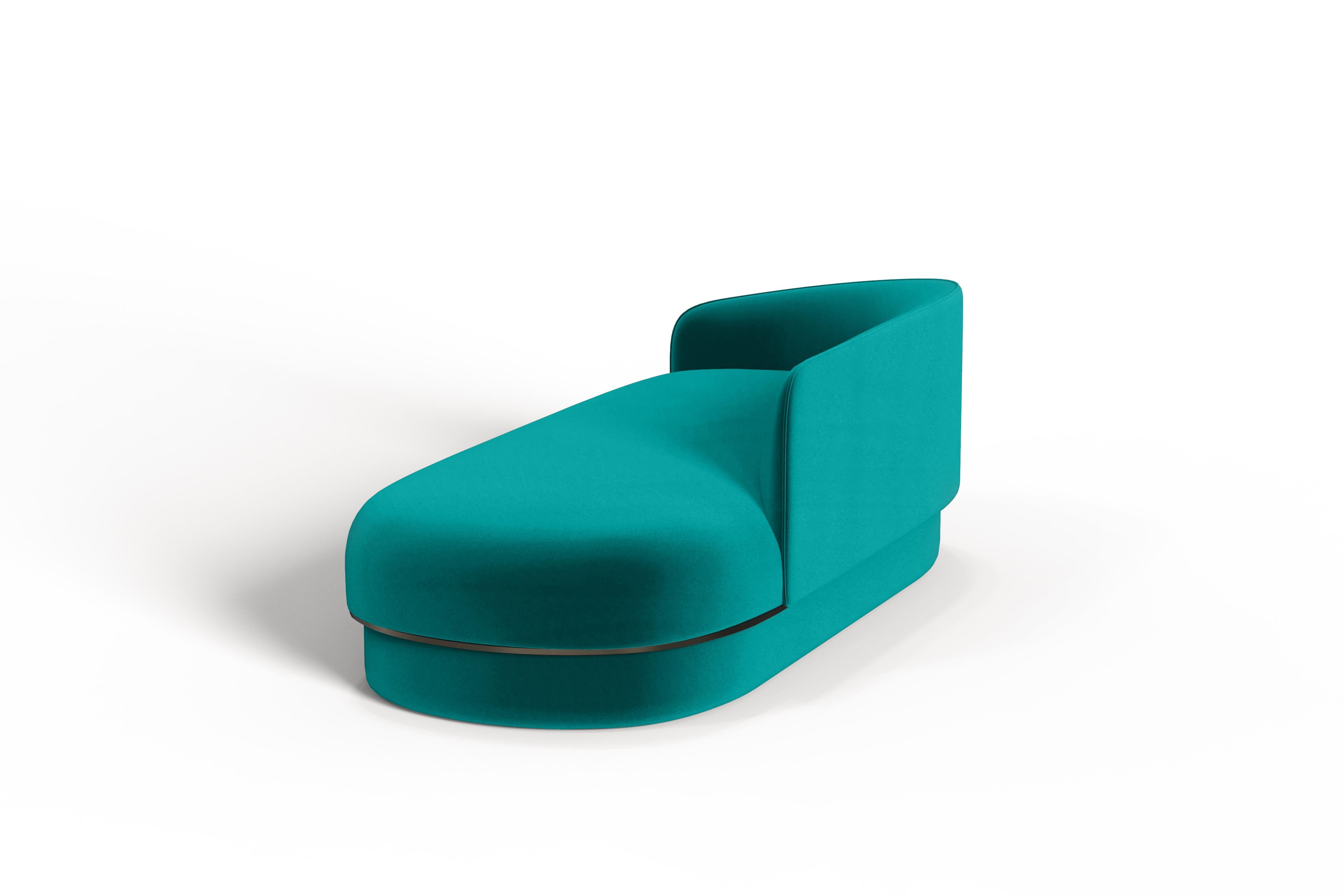 Other Modern Gentle Daybed in Teal Velvet and Bronze Metal For Sale
