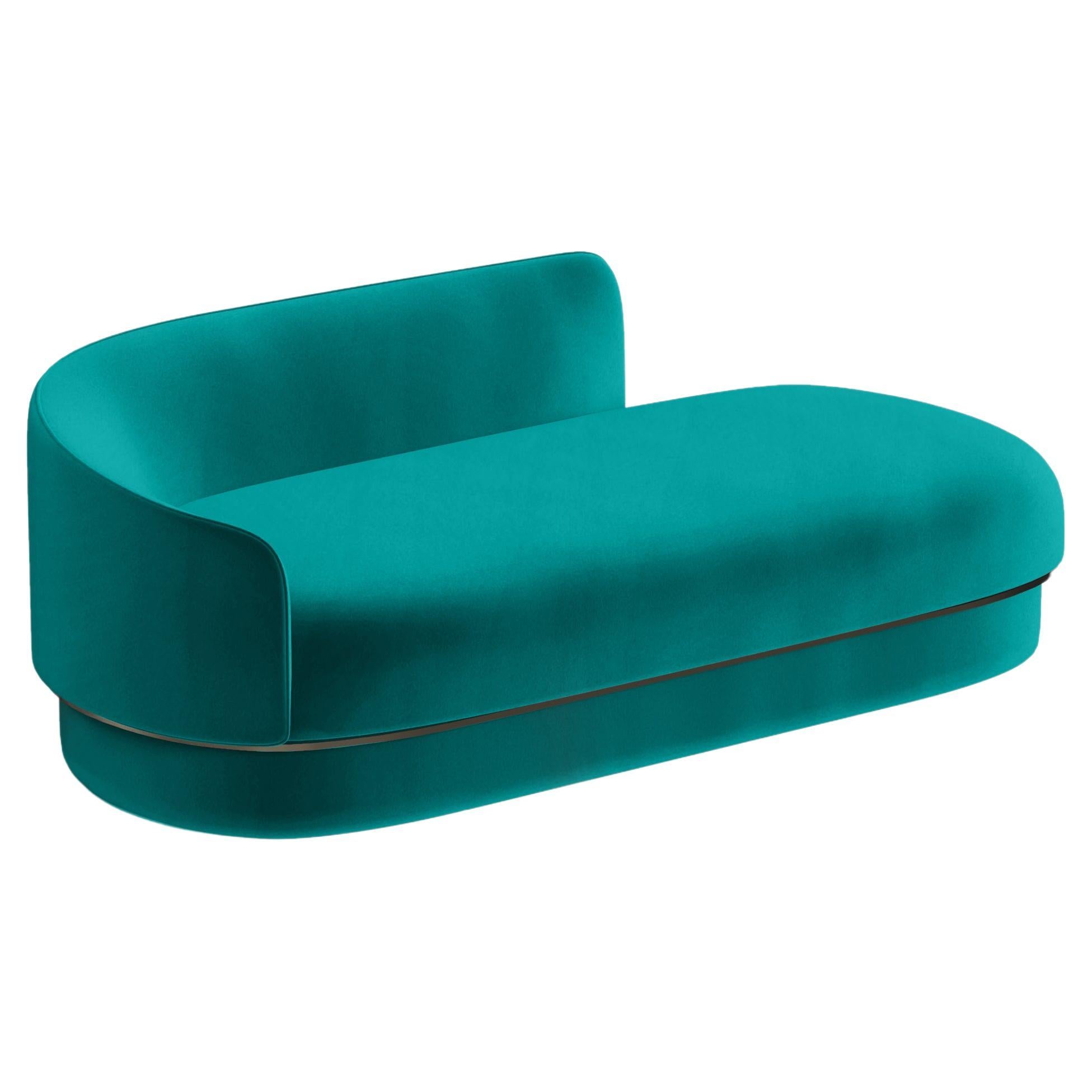 Modern Gentle Daybed in Teal Velvet and Bronze Metal For Sale