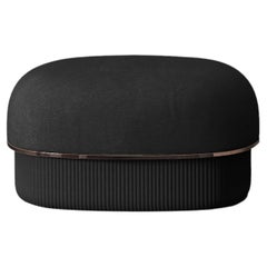 Modern Gentle Small Pouf in Black Fabric and Bronze Metal