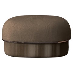 Modern Gentle Small Pouf in Brown Fabric and Bronze Metal