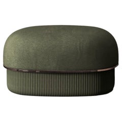 Modern Gentle Small Pouf in Green Fabric and Bronze Metal