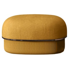 Modern Gentle Small Pouf in Mustard Fabric and Bronze Metal