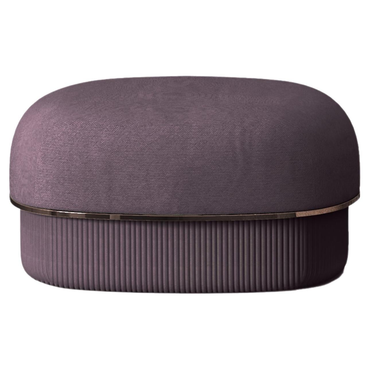 Modern Gentle Small Pouf in Purple Fabric and Bronze Metal
