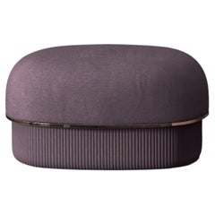 Modern Gentle Small Pouf in Purple Fabric and Bronze Metal
