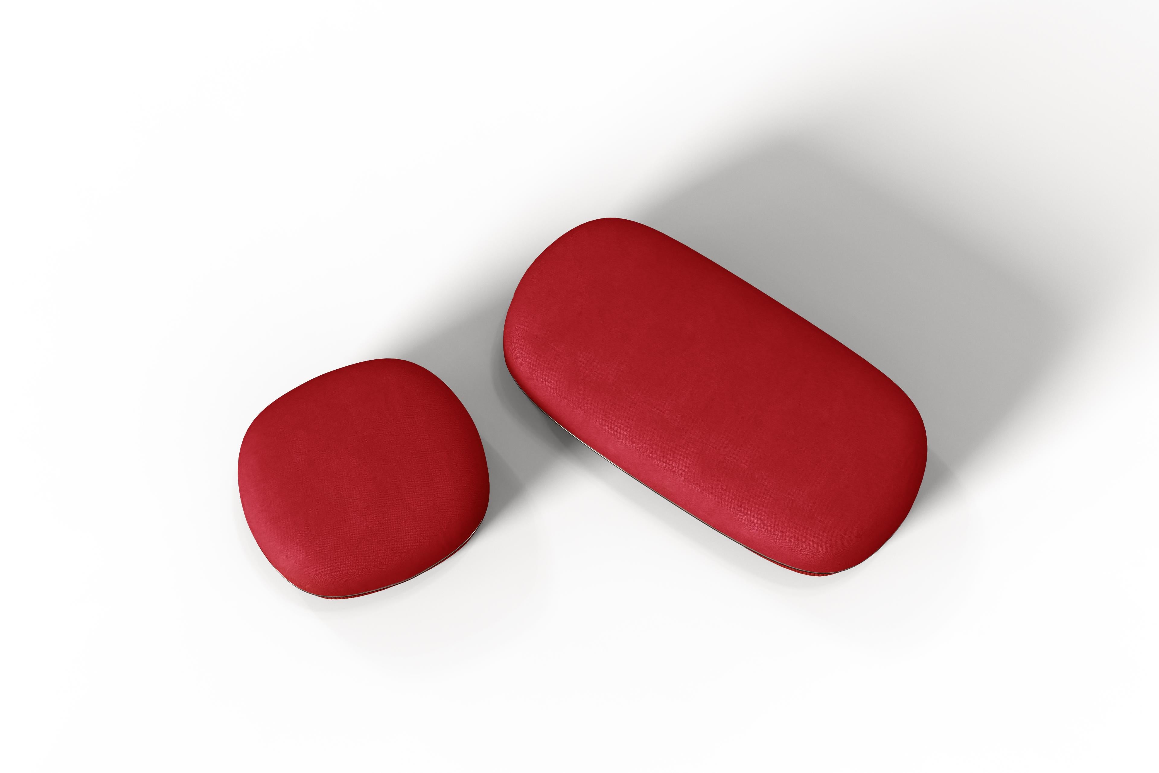 Other Modern Gentle Small Pouf in Red Fabric and Bronze Metal For Sale