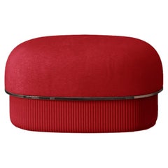 Modern Gentle Small Pouf in Red Fabric and Bronze Metal