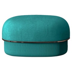 Modern Gentle Small Pouf in Teal Fabric and Bronze Metal