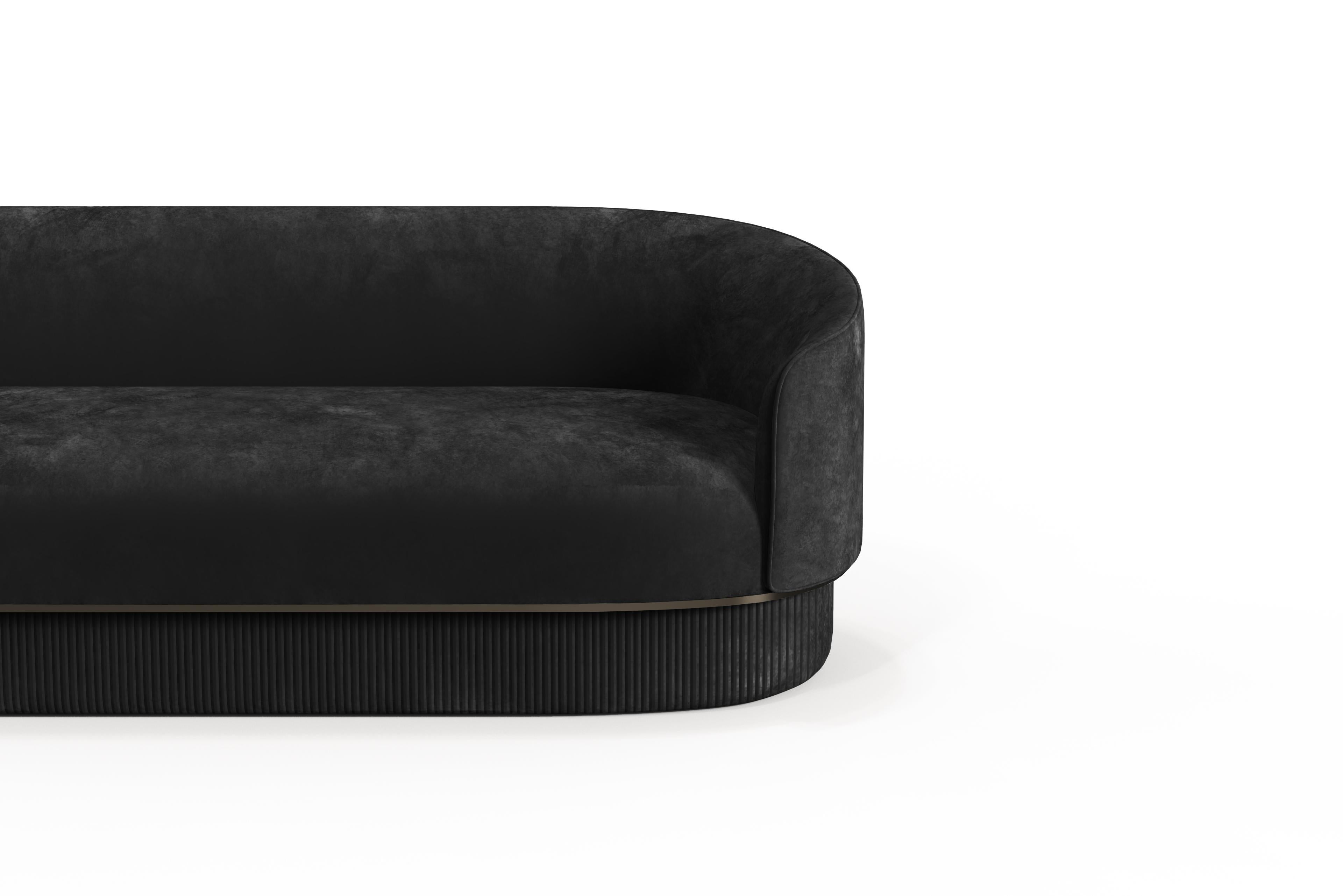 Portuguese Modern Gentle Sofa in Black Velvet and Bronze Metal For Sale