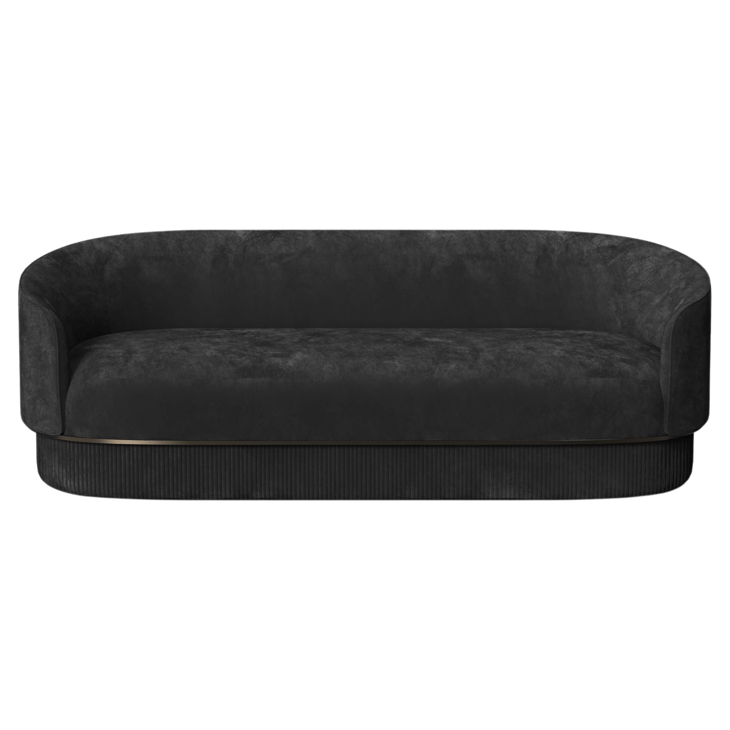 Modern Gentle Sofa in Black Velvet and Bronze Metal For Sale