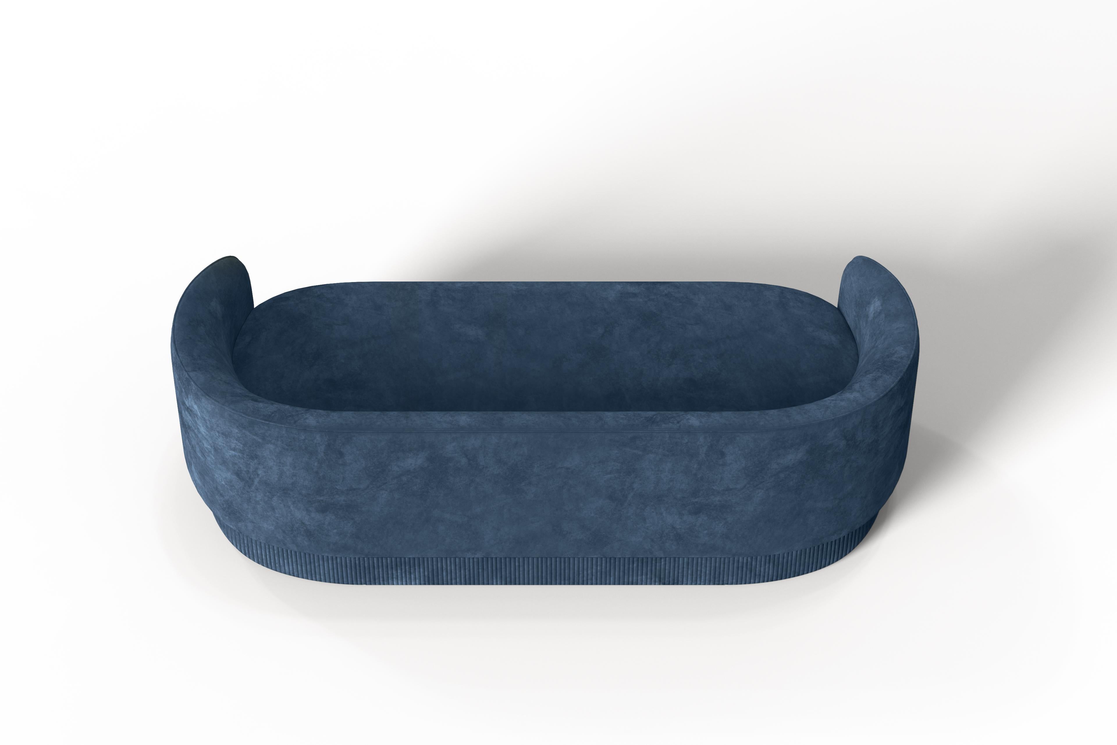 Other Modern Gentle Sofa in Blue Velvet and Bronze Metal For Sale