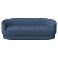 Modern Gentle Sofa in Blue Velvet and Bronze Metal