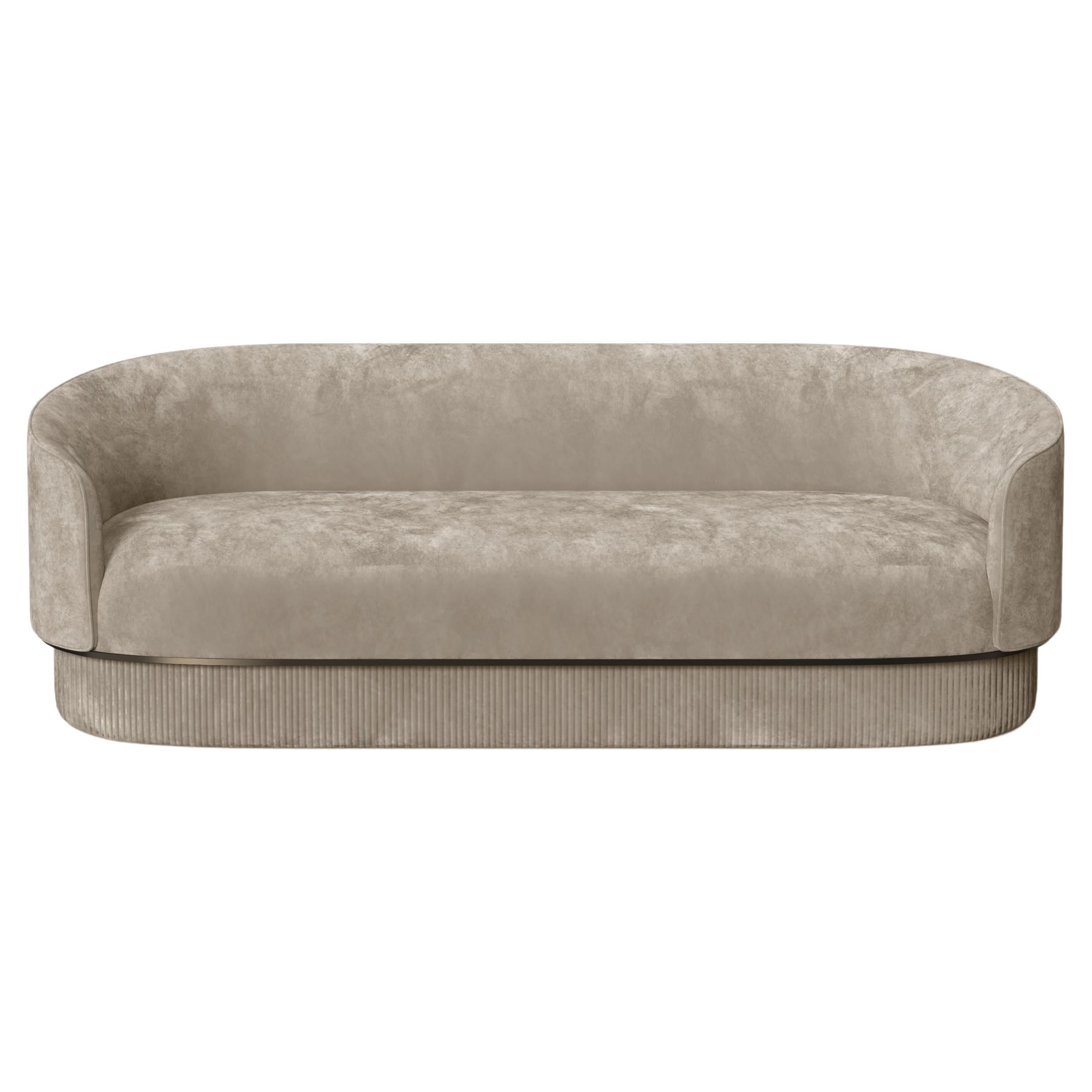 Modern Gentle Sofa in Cream Velvet and Bronze Metal