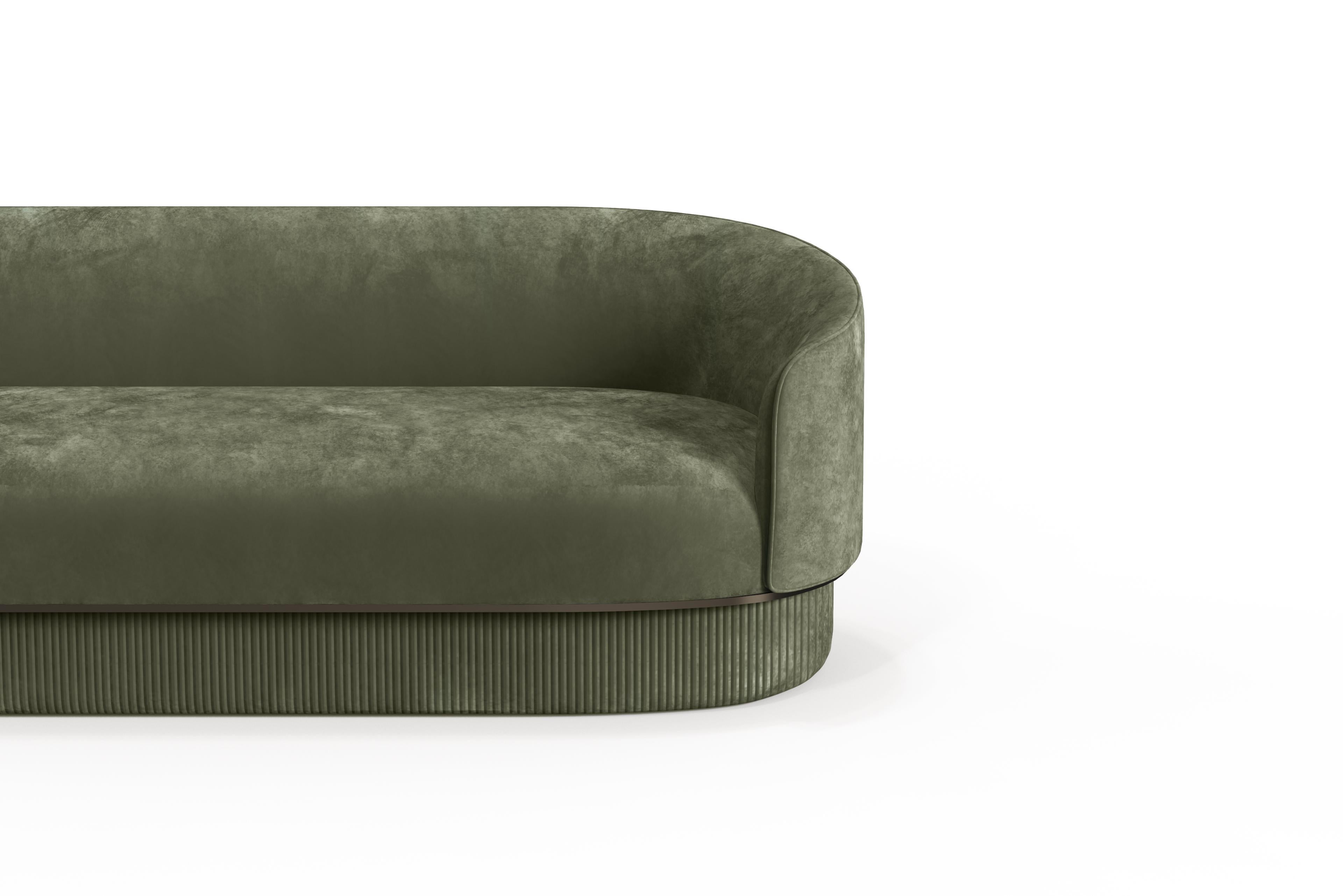 Portuguese Modern Gentle Sofa in Green Velvet and Bronze Metal For Sale