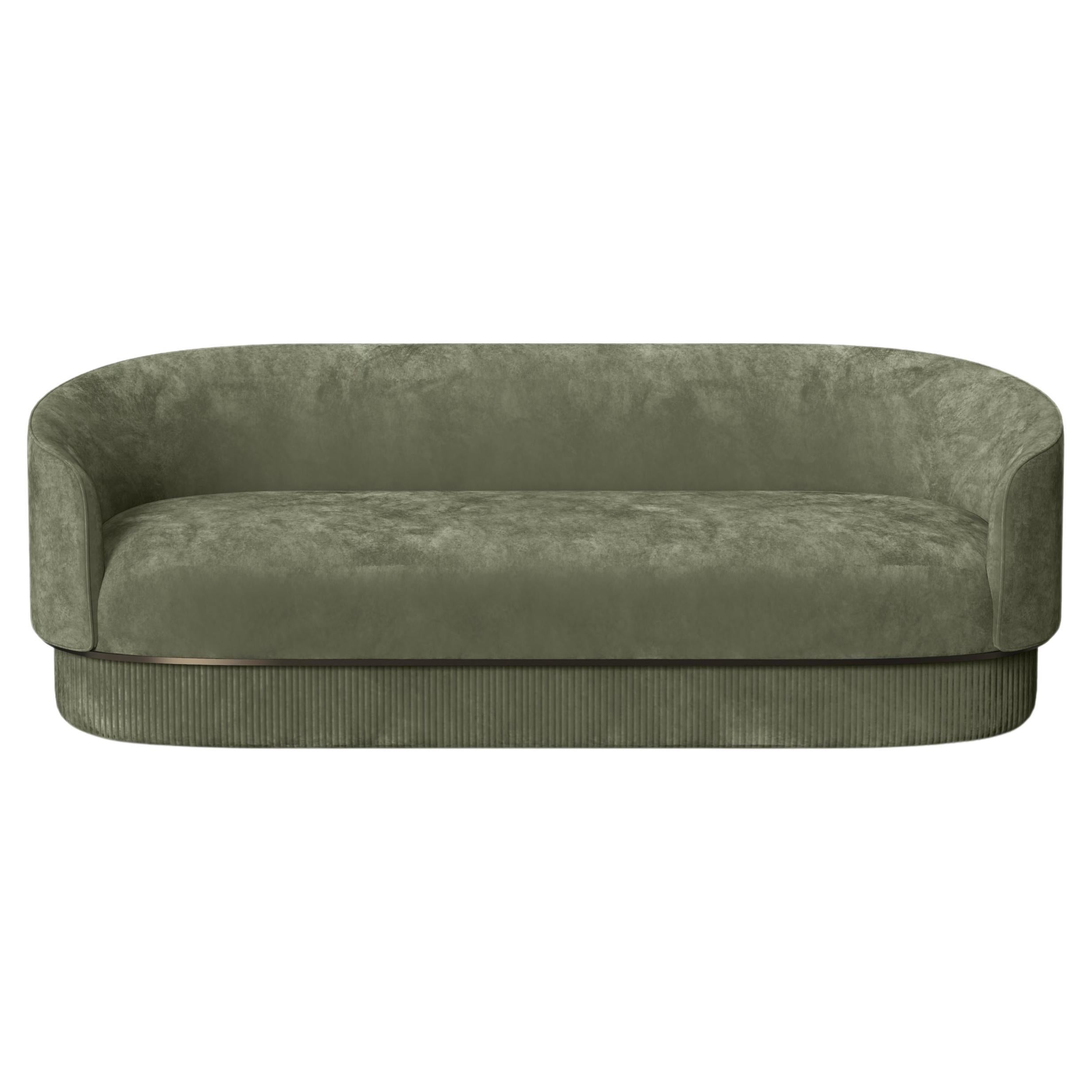 Modern Gentle Sofa in Green Velvet and Bronze Metal