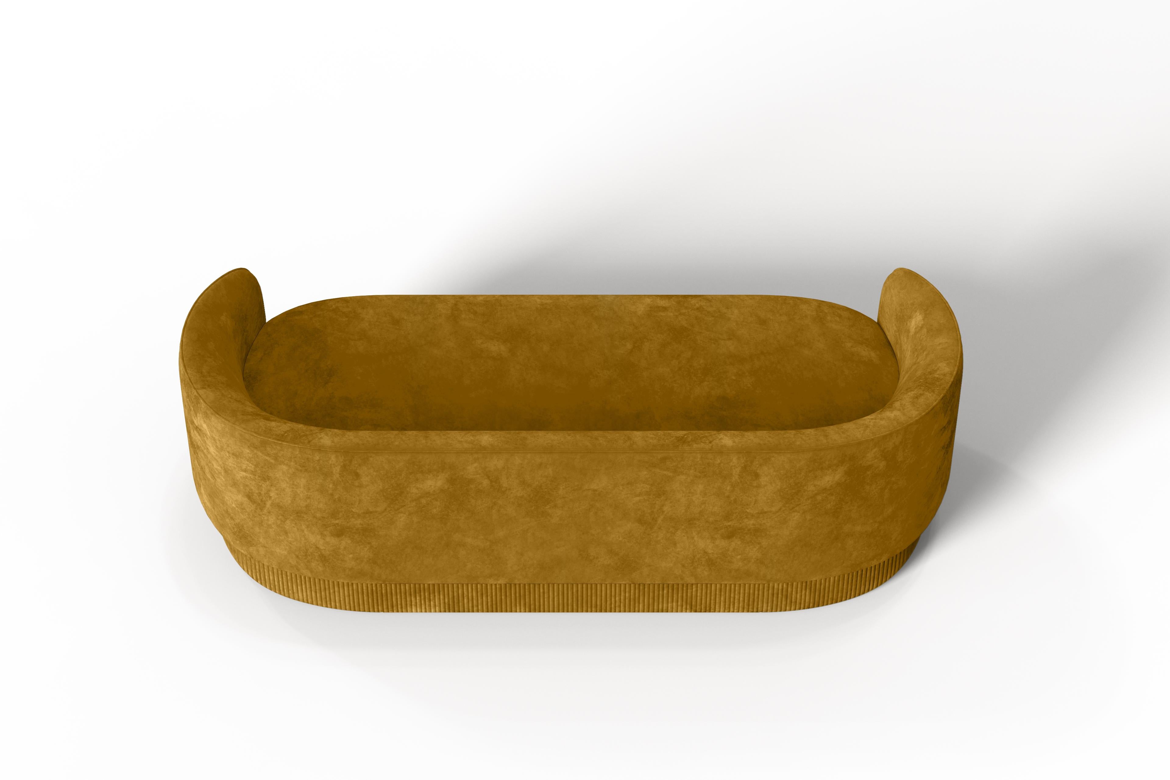 Modernes Gentle Sofa aus senffarbenem Samt und Bronzemetall (Sonstiges) im Angebot