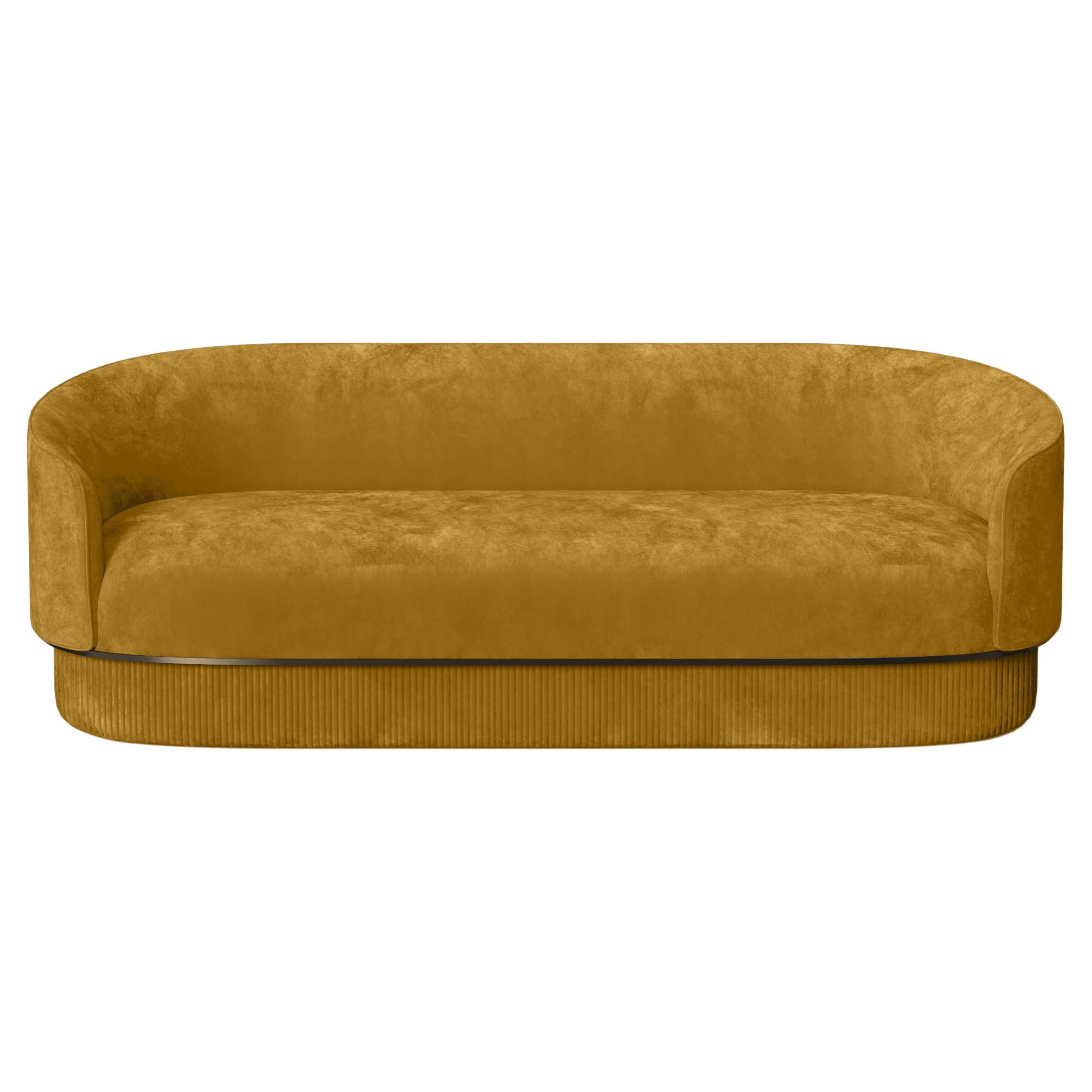 Modern Gentle Sofa in Mustard Velvet and Bronze Metal