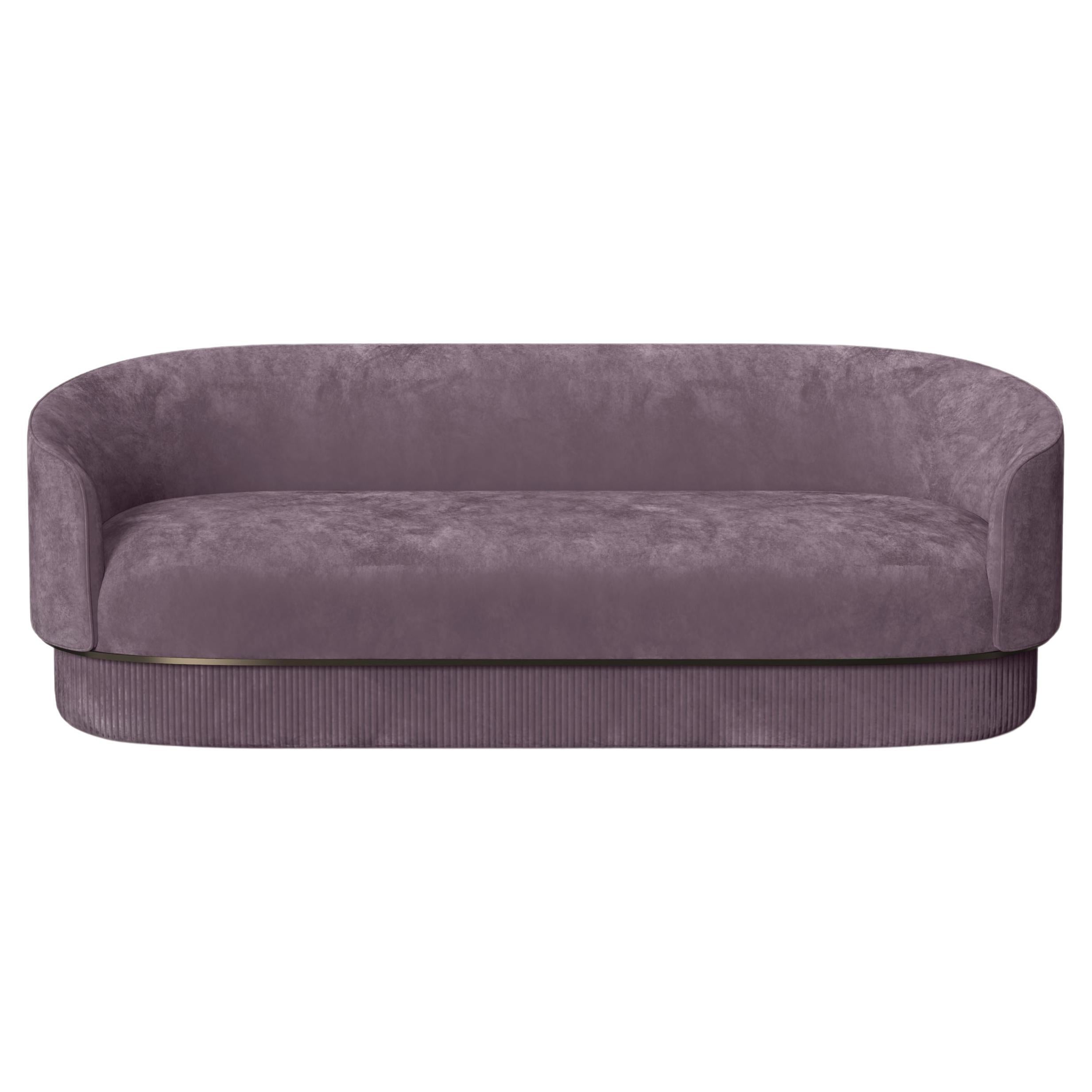 Modern Gentle Sofa in Purple Velvet and Bronze Metal For Sale
