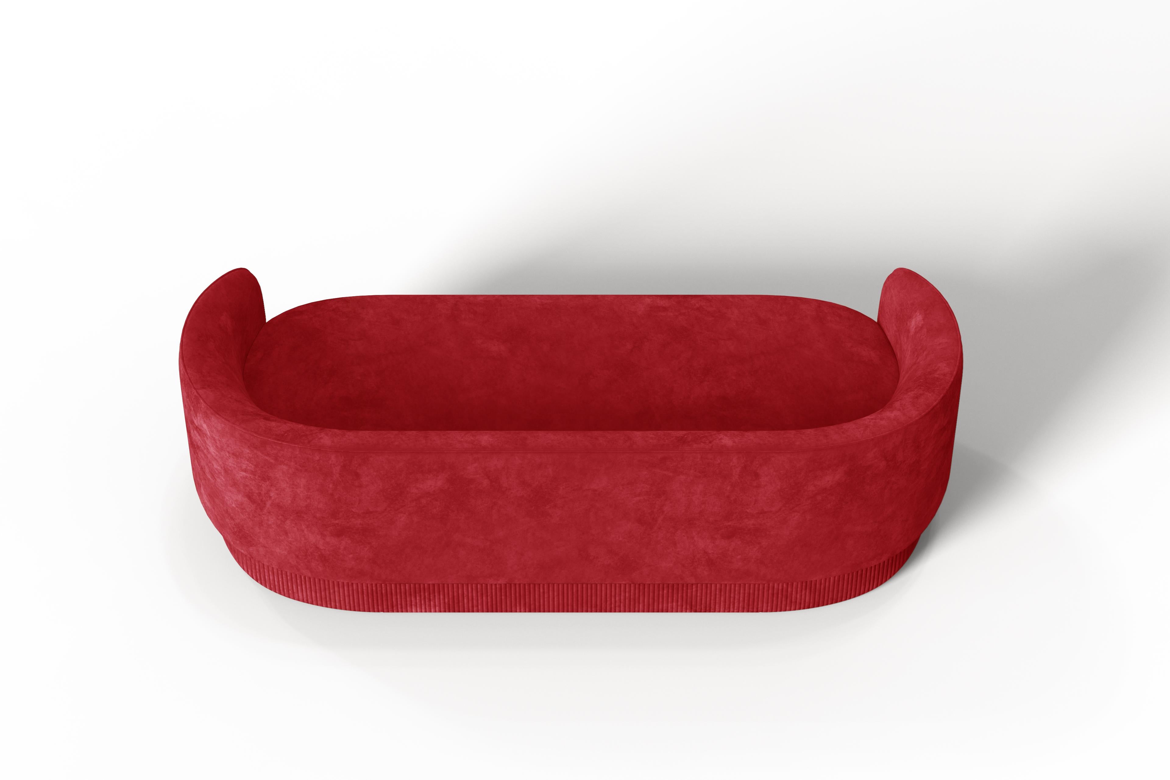 Other Modern Gentle Sofa in Red Velvet and Bronze Metal For Sale