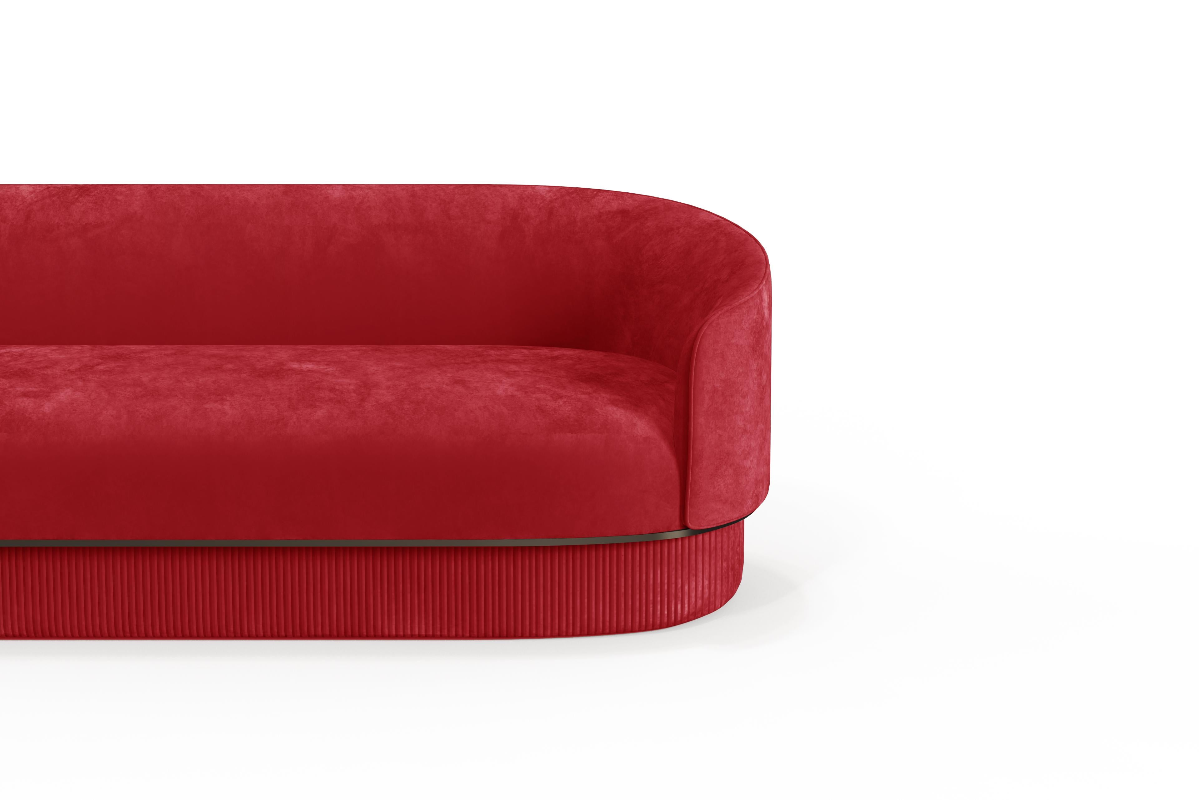Portuguese Modern Gentle Sofa in Red Velvet and Bronze Metal For Sale