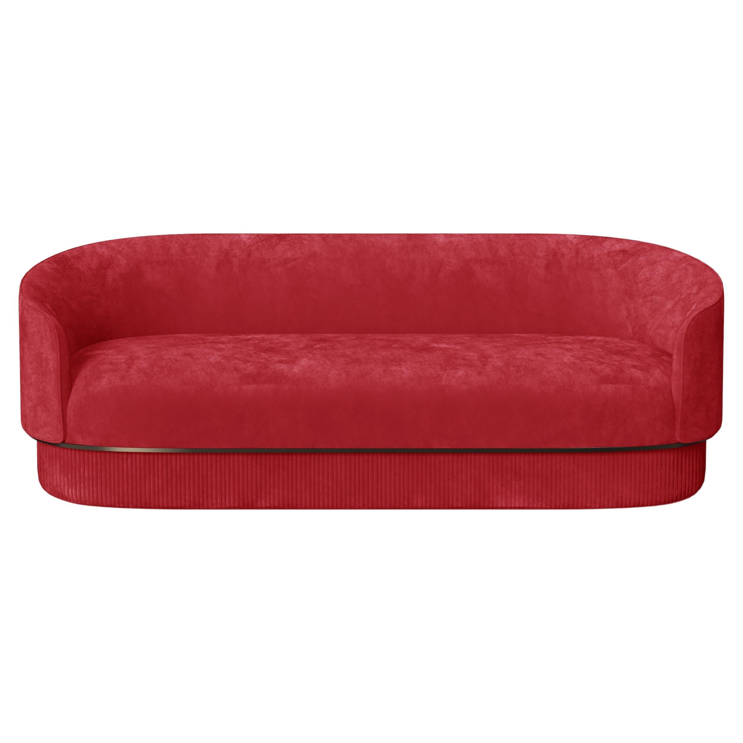 Modern Gentle Sofa in Red Velvet and Bronze Metal
