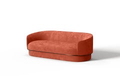 Modern Gentle Sofa in Salmon Velvet and Bronze Metal