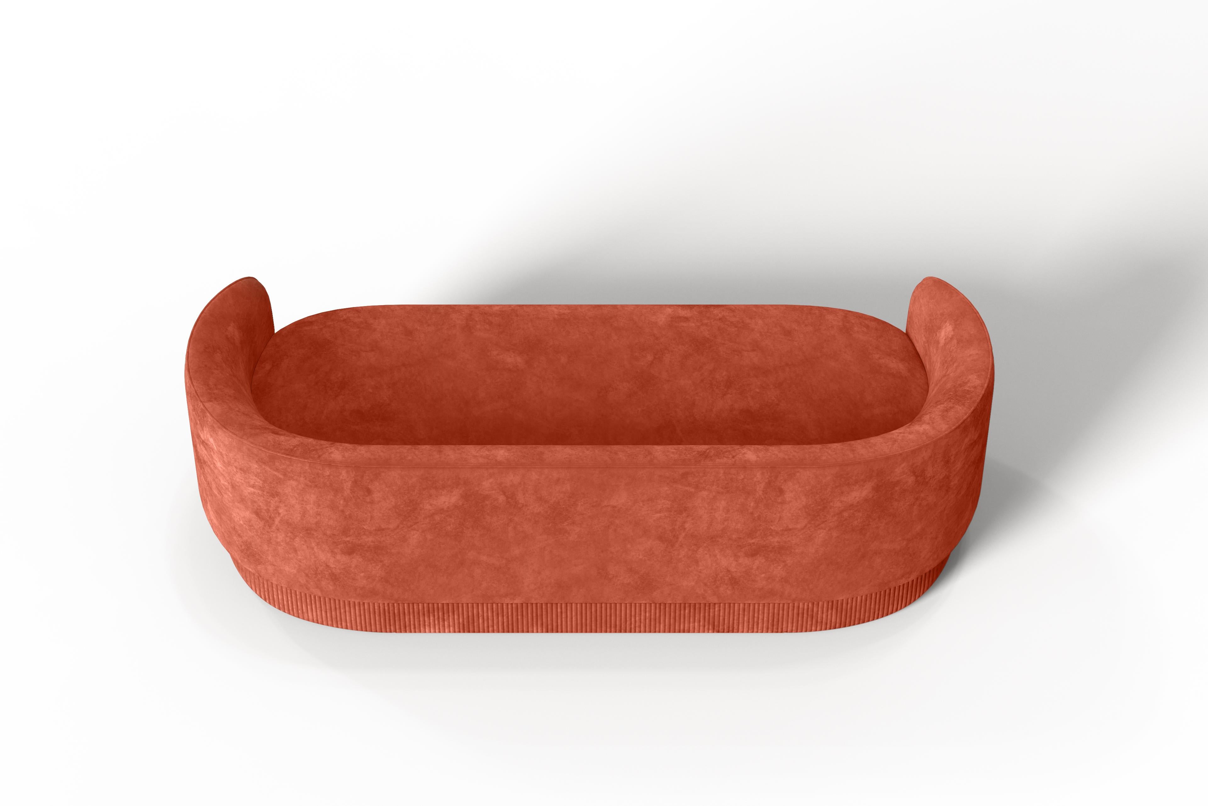 Other Modern Gentle Sofa in Salmon Velvet and Bronze Metal For Sale